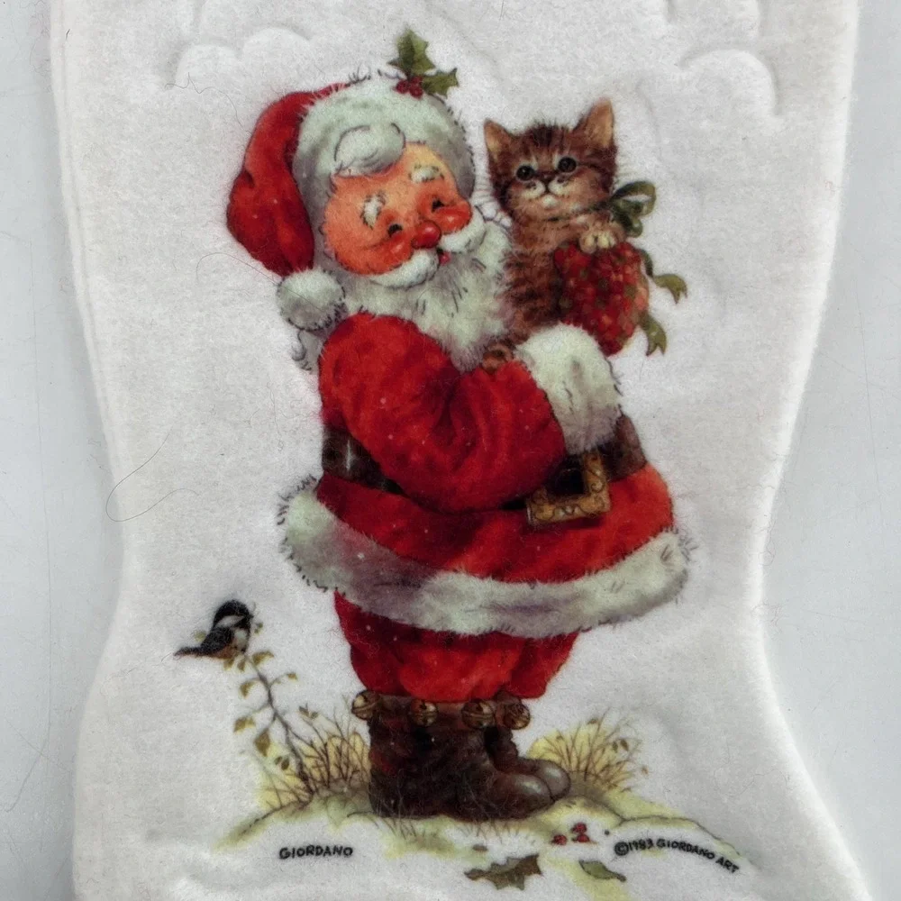 7 Felt 80s Christmas Stockings Morehead Santas Best Puppy Kitten Snowman Teddy‎